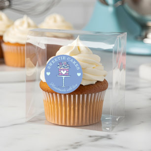 Blumengebäck mit Blumenbezug Blauer Kuchen und Stä Runder Aufkleber