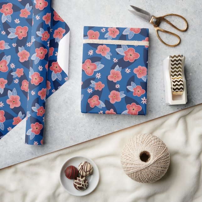 Blumengeburt der Peach Navy Geschenkpapier (Kunsthandwerk)