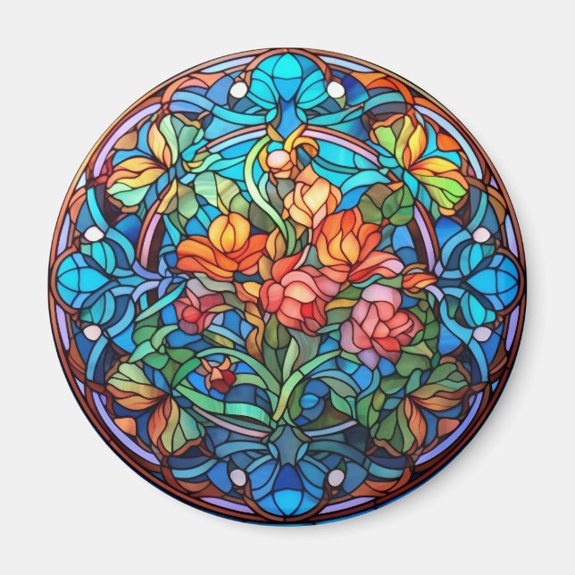 Blumengefälschtes-Buntglas Magnet (Vorne)