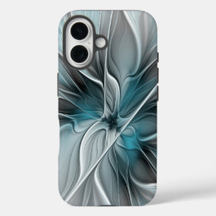 Blumengeflecht Moderne Abstrakte Blume Blau Grau iPhone 16 Hülle