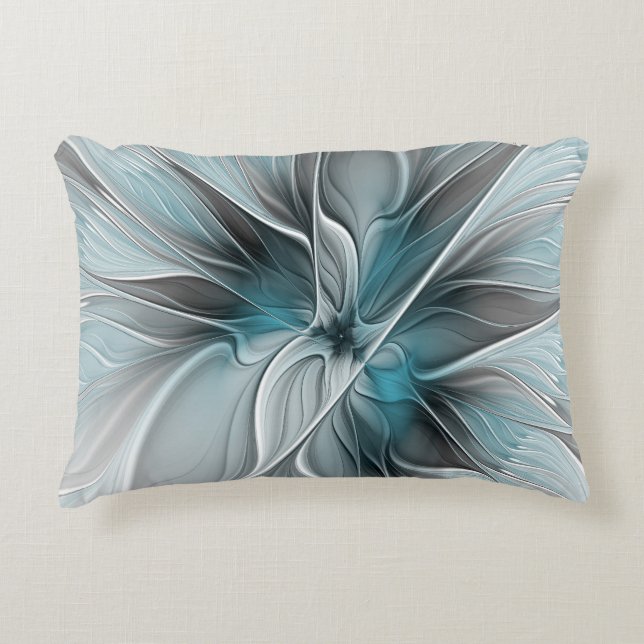 Blumengeflecht Moderne Abstrakte Blume Blau Grau Dekokissen (Vorderseite)