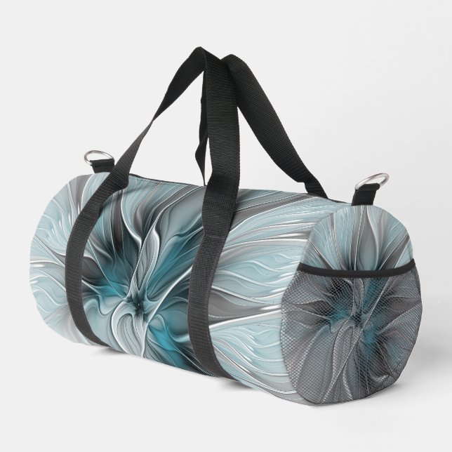Blumengeflecht Moderne Abstrakte Blume Blau Grau Duffle Bag (Rechte Ecke)
