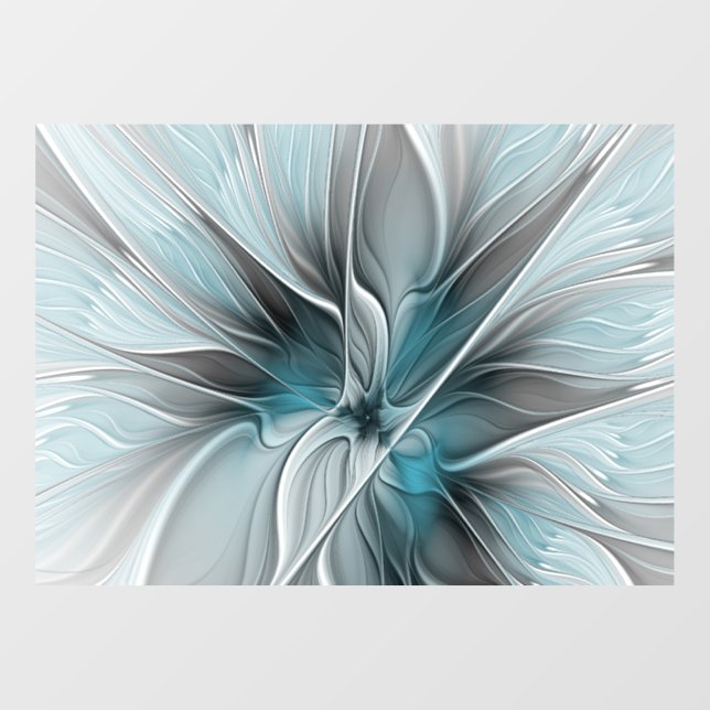 Blumengeflecht Moderne Abstrakte Blume Blau Grau Fensteraufkleber (Blatt)