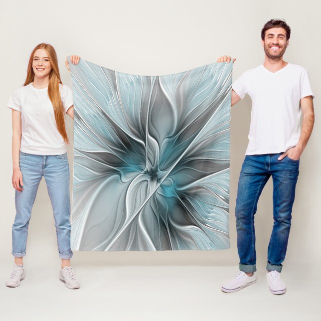 Blumengeflecht Moderne Abstrakte Blume Blau Grau Fleecedecke (Beispiel)