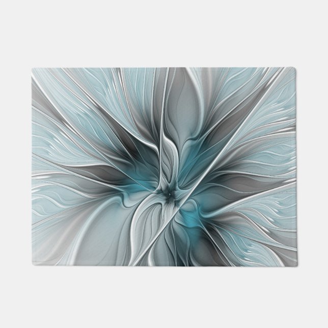 Blumengeflecht Moderne Abstrakte Blume Blau Grau Fußmatte (Vorderseite)
