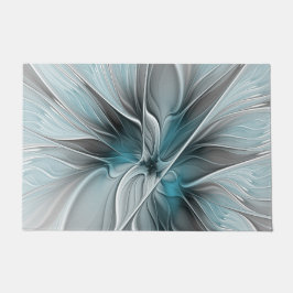 Blumengeflecht Moderne Abstrakte Blume Blau Grau Fußmatte