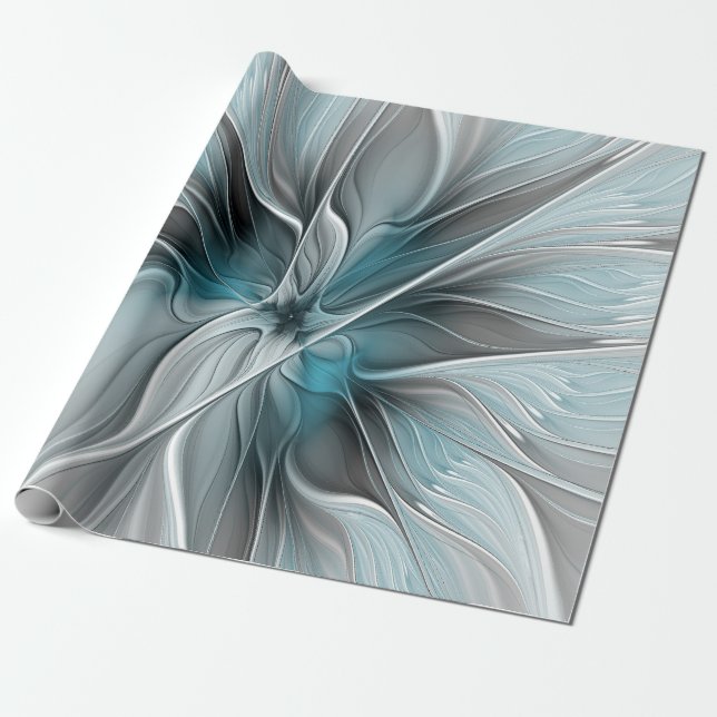 Blumengeflecht Moderne Abstrakte Blume Blau Grau Geschenkpapier (Ungerollt)