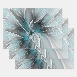 Blumengeflecht Moderne Abstrakte Blume Blau Grau Geschenkpapier Set