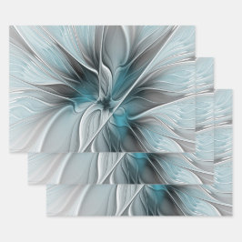 Blumengeflecht Moderne Abstrakte Blume Blau Grau Geschenkpapier Set