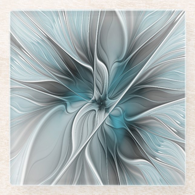 Blumengeflecht Moderne Abstrakte Blume Blau Grau Glasuntersetzer (Vorderseite)
