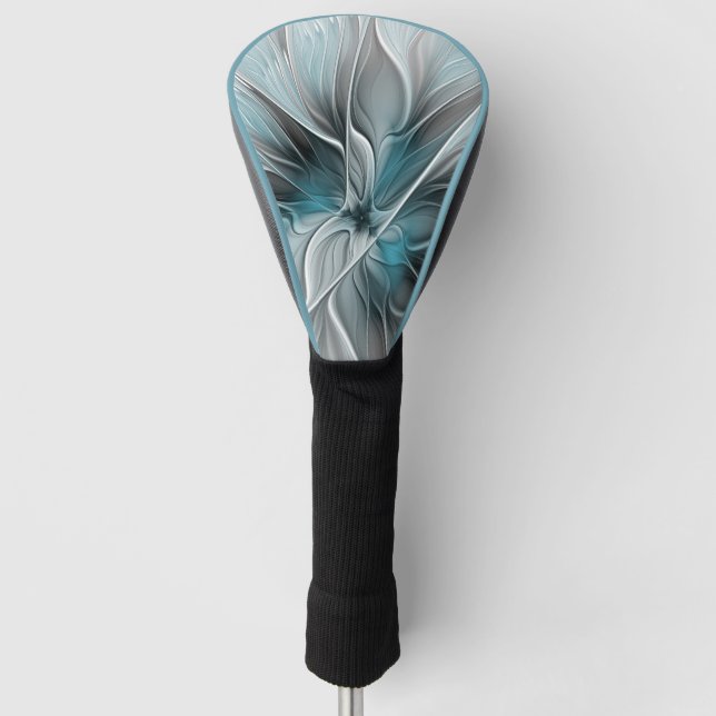 Blumengeflecht Moderne Abstrakte Blume Blau Grau Golf Headcover (Vorderseite)