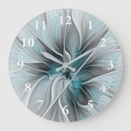 Blumengeflecht Moderne Abstrakte Blume Blau Grau Große Wanduhr