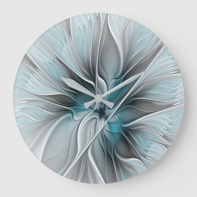 Blumengeflecht Moderne Abstrakte Blume Blau Grau Große Wanduhr (Vorderseite)