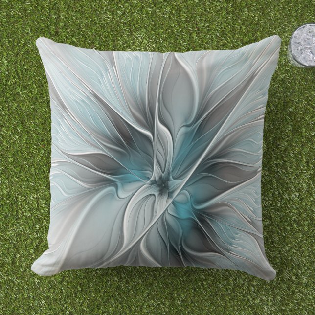 Blumengeflecht Moderne Abstrakte Blume Blau Grau Kissen (Gras)