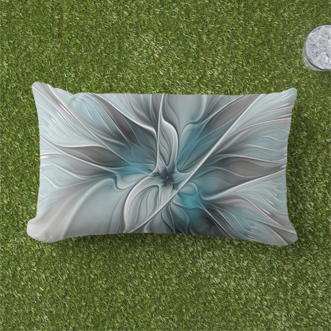 Blumengeflecht Moderne Abstrakte Blume Blau Grau Kissen Für Draußen (Gras)