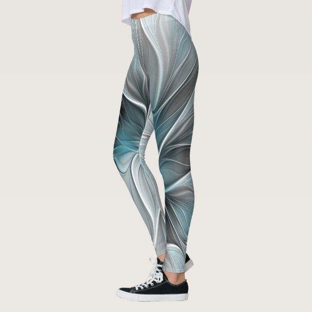 Blumengeflecht Moderne Abstrakte Blume Blau Grau Leggings (Links)