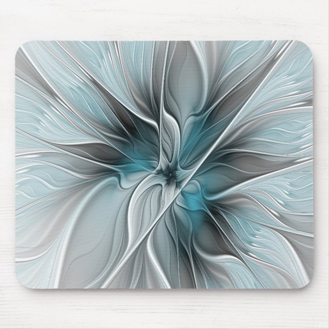 Blumengeflecht Moderne Abstrakte Blume Blau Grau Mousepad (Vorne)