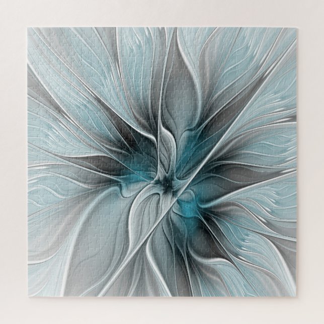 Blumengeflecht Moderne Abstrakte Blume Blau Grau Puzzle (Vertikal)