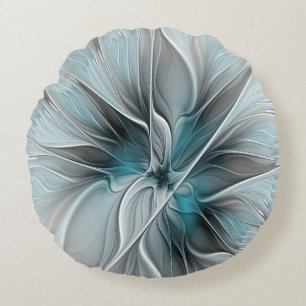 Blumengeflecht Moderne Abstrakte Blume Blau Grau Rundes Kissen