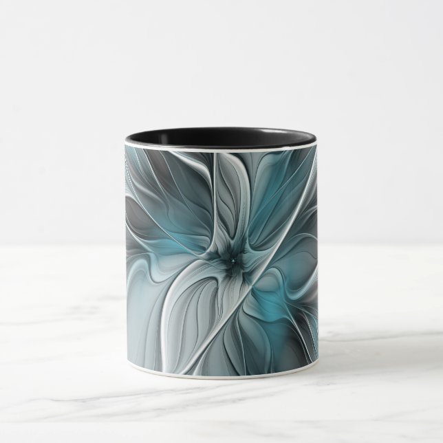 Blumengeflecht Moderne Abstrakte Blume Blau Grau Tasse (Zentrum)