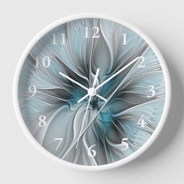 Blumengeflecht Moderne Abstrakte Blume Blau Grau Uhr (Vorderseite)