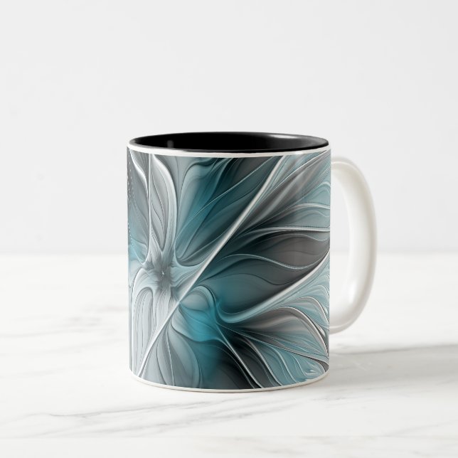 Blumengeflecht Moderne Abstrakte Blume Blau Grau Zweifarbige Tasse (VorderseiteRechts)