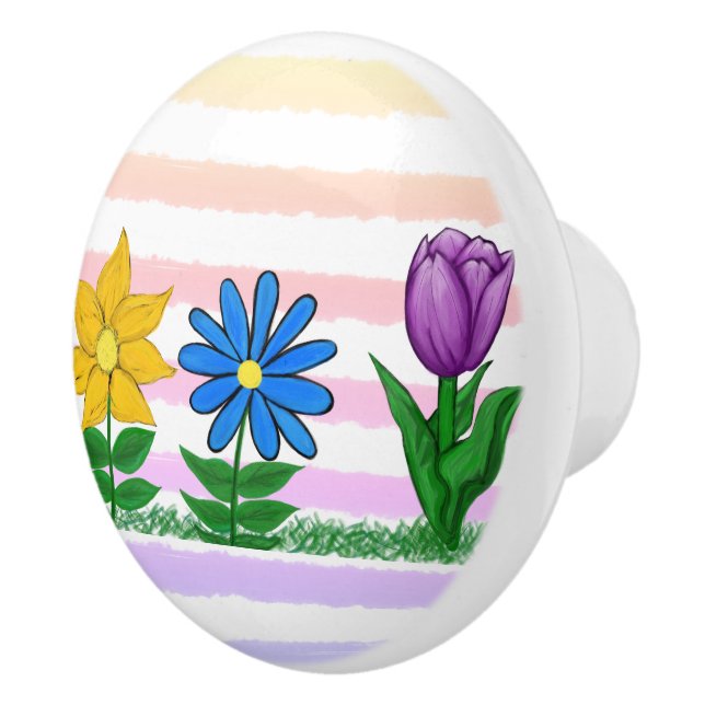 Blumengelb Lila Wasserfarben Streifen Keramikknauf (Rechts)