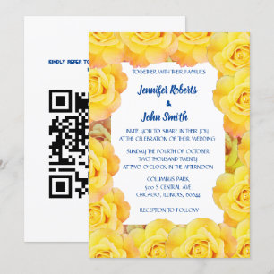 Blumengelbe blaue Rose Cooler QR-Code Hochzeit Einladung