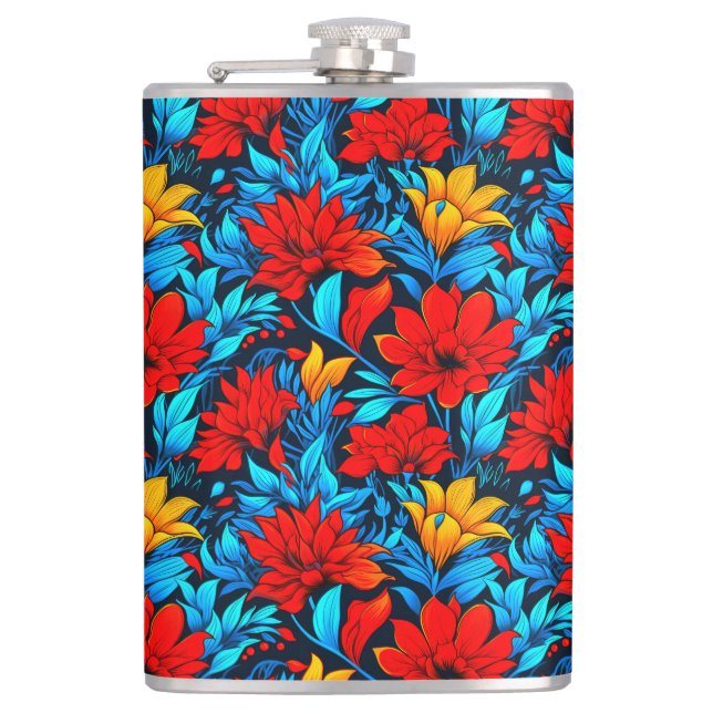 Blumengelbe Blumen Muster-13075 Flachmann (Vorderseite)