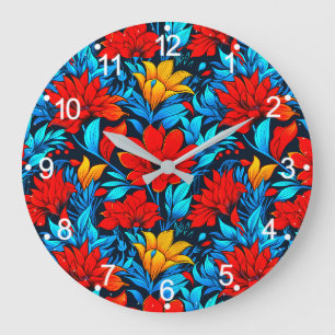 Blumengelbe Blumen Muster-13075 Große Wanduhr