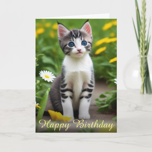 Blumengelbe Sereine Meadow Kitten Card Karte (Vorderseite)