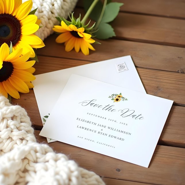 Blumengelbe Wasserfarbe Save the Date Sonnenblume Ankündigungspostkarte (Floral Yellow Watercolor Sunflower Save The Date Announcement Postcard)