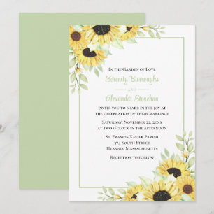 Blumengelbe Wasserfarbe Sonnenblumen Hochzeit Einladung