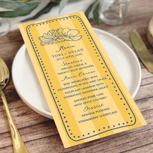 Blumengelber Streifen Blaue Botanische Hochzeit Menükarte