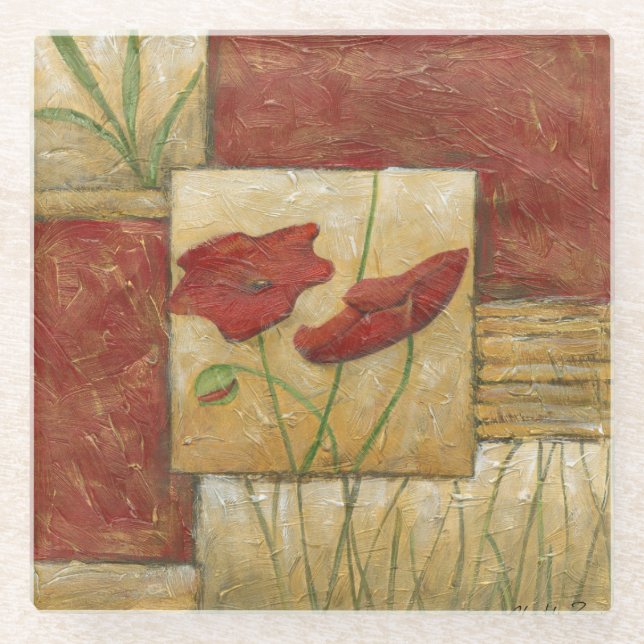 Blumengemälde mit sichtbarem Pinselstrich Glasuntersetzer (Vorderseite)