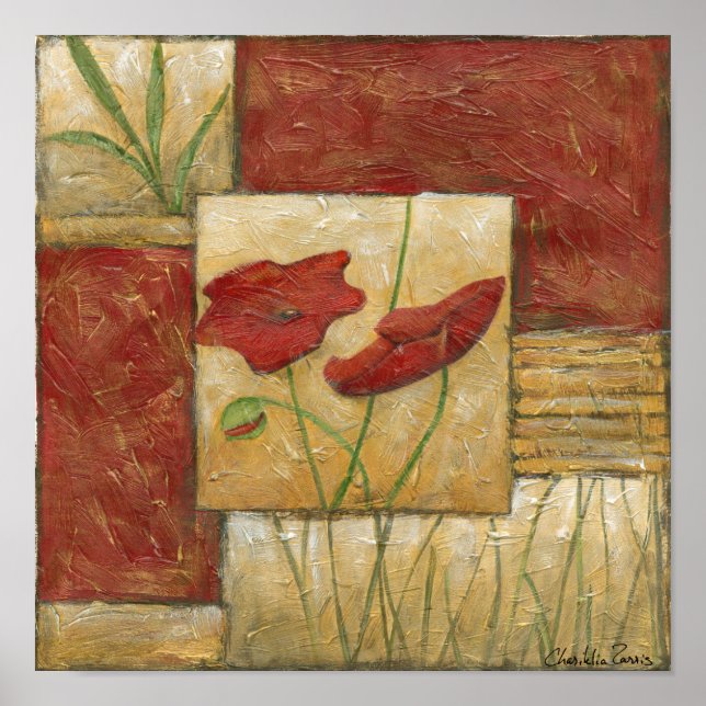 Blumengemälde mit sichtbarem Pinselstrich Poster (Vorne)