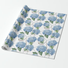 Blumengeometrie - Blaue und weiße Hydrangeas Geschenkpapier