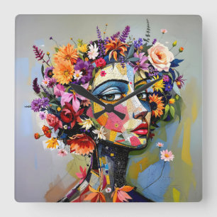 "Blumengeometrie" - Ein botanisches Portrait Quadratische Wanduhr
