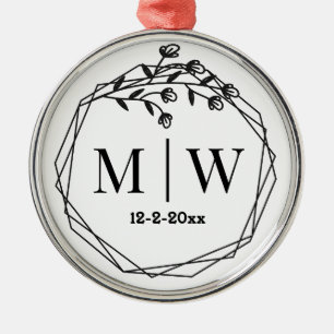 Blumengeometrische Frm Paar Hochzeit 2 Anfangsdatu Ornament Aus Metall