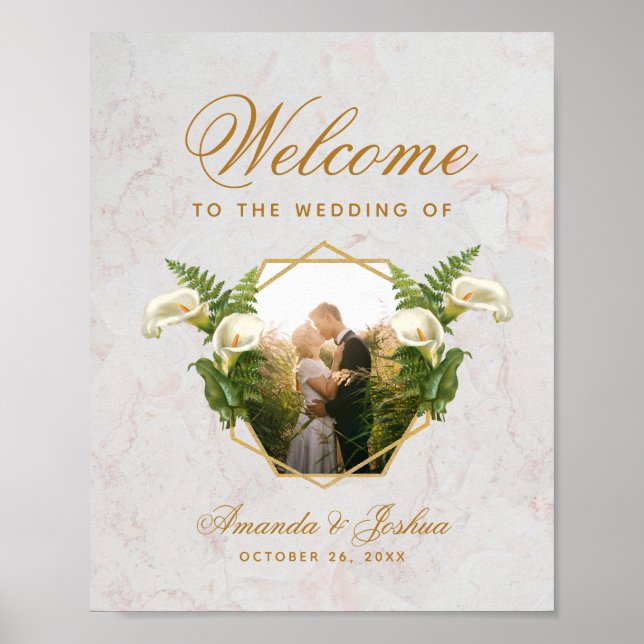 Blumengeometrisches Foto Calla Lilies Wedding Sign Poster (Vorne)