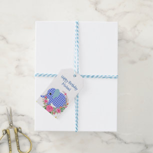 Blumengeschenkanhänger Blau Elefant Alles Gute zum Geschenkanhänger