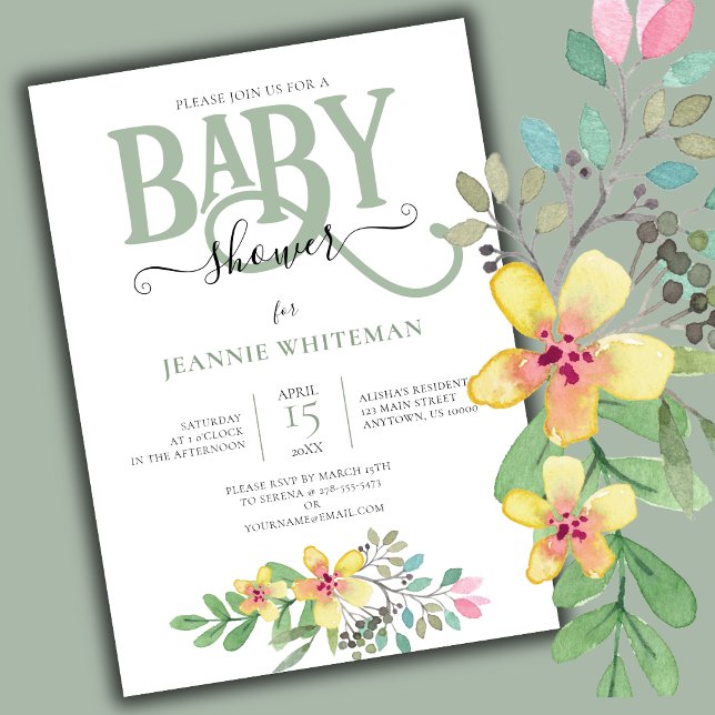Blumengeschlechter NEUTRAL BABY SHOWER Einladung (Floral Baby Shower Invitation)