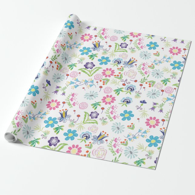 blumengeschmückte Blume Geschenkpapier (Ungerollt)