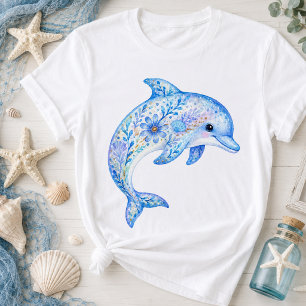 Blumengestaltete Keramik Kunst Delfin T-Shirt