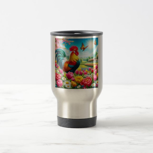 Blumengestelle/Federhirsche/Hühnerbilder Reisebecher (Mittel)