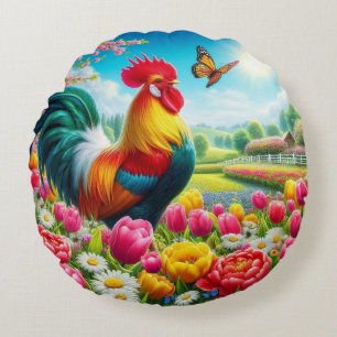 Blumengestelle/Federhirsche/Hühnerbilder Rundes Kissen
