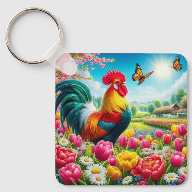 Blumengestelle/Federhirsche/Hühnerbilder Schlüsselanhänger (Vorderseite)