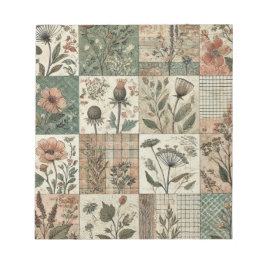 Blumengestepptes Blumenmuster mit grünem Rosa Notizblock