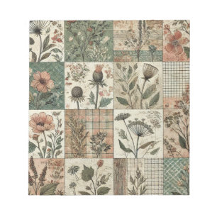 Blumengestepptes Blumenmuster mit grünem Rosa Notizblock