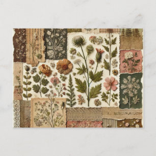 Blumengestepptes Blumenmuster mit grünem Rosa Postkarte